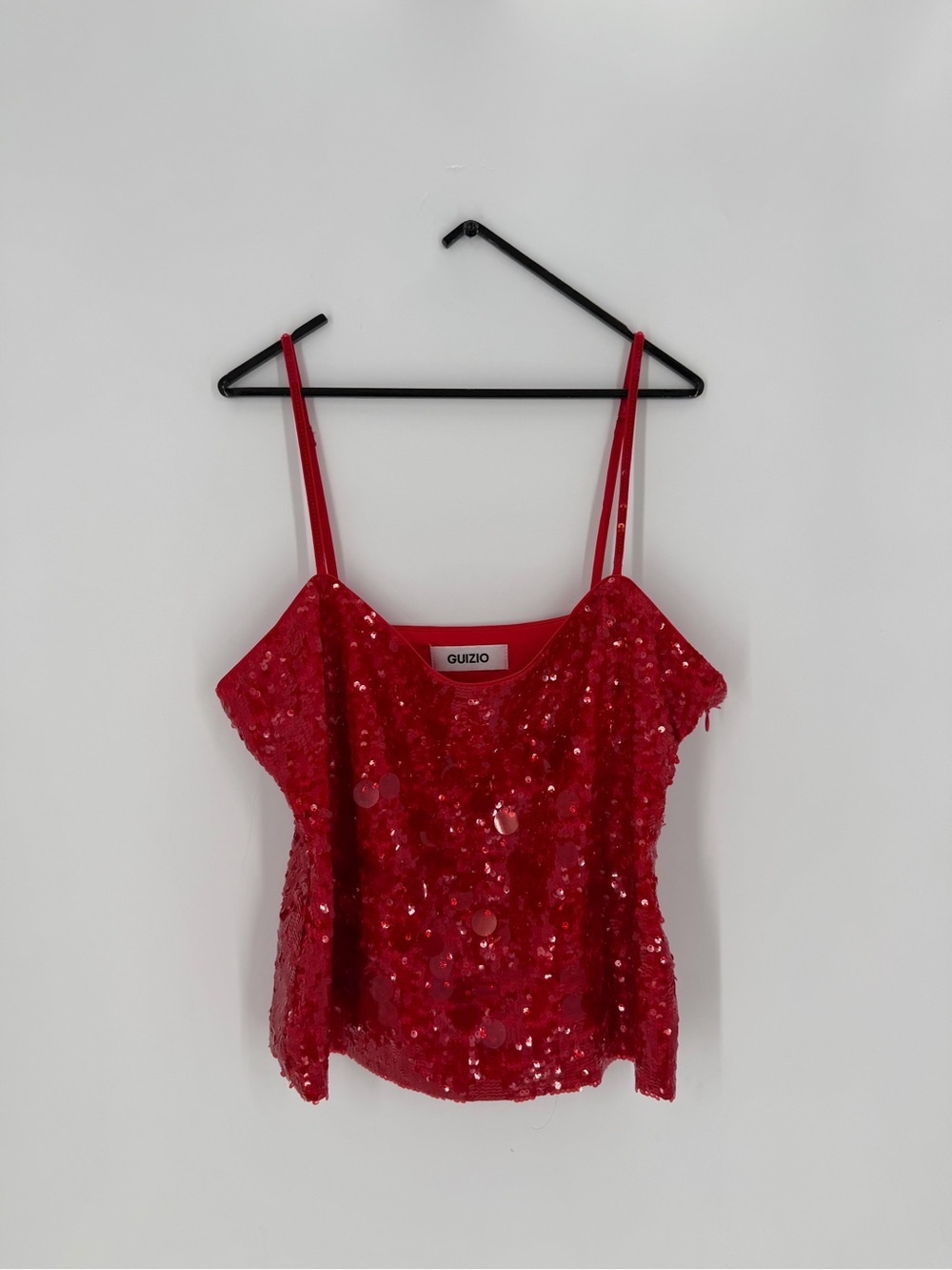 Guizio Paillette Sequined Cami Top In Candy Apple